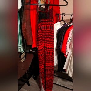 L8ster Red and black Maxi Lace Dress Size Large
